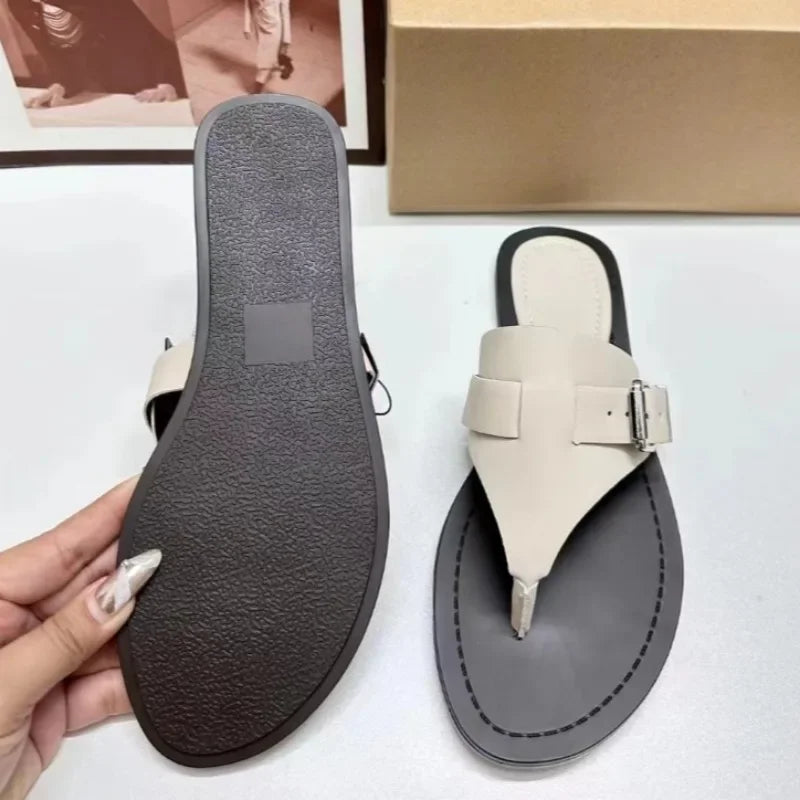 Women Flat Flip Flops Summer Buckle Belt Sandals Beach Shoes Non-slip Sole