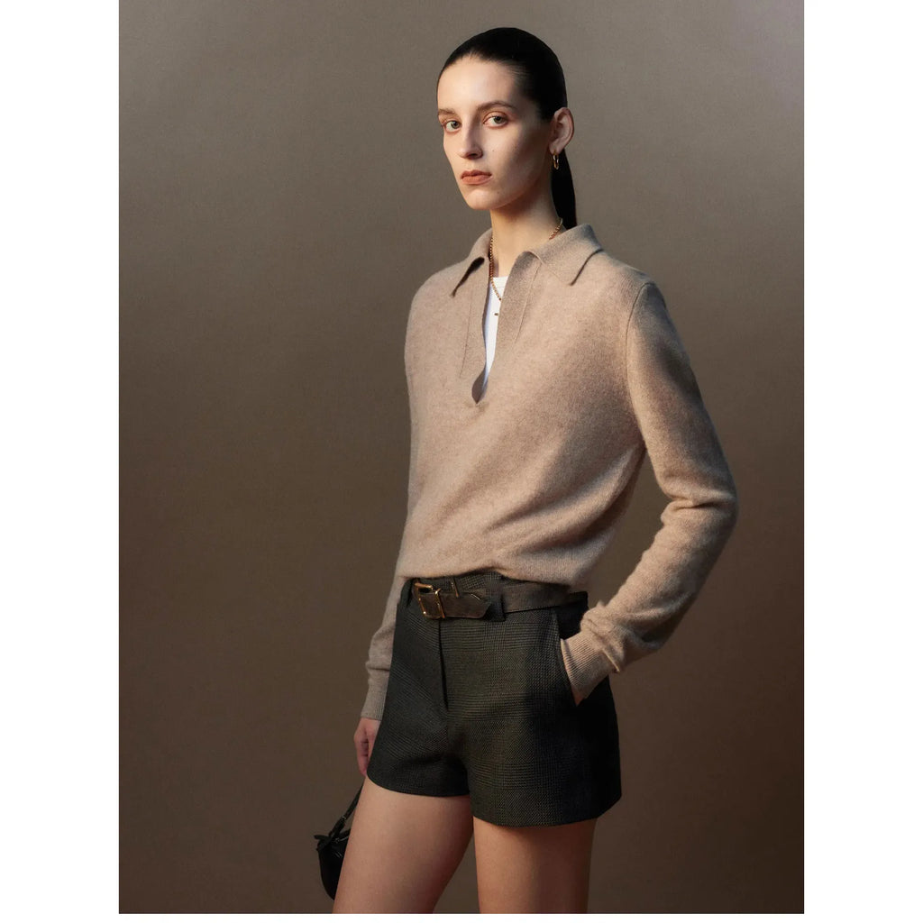 Suéter de punto con cuello de tijera, 100 % cachemira