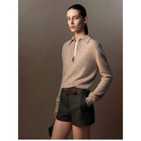 100% Cashmere Polo Scissors Collar Knit Sweater