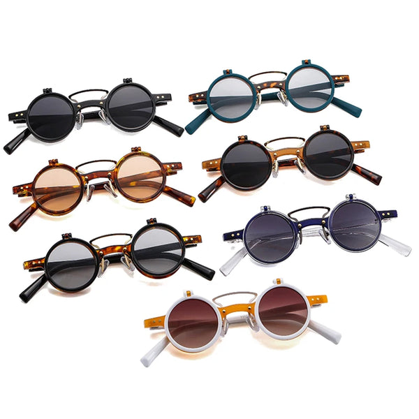 Popular Fashion Small Round Punk Double Bridges Women Sunglasses Retro Flip Shades UV400 - Frimunt Clothing Co.