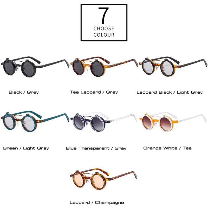 Popular Fashion Small Round Punk Double Bridges Women Sunglasses Retro Flip Shades UV400 - Frimunt Clothing Co.