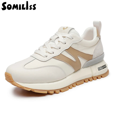 Genuine Leather Women Sneakers Lace-Up Round Toe Suede