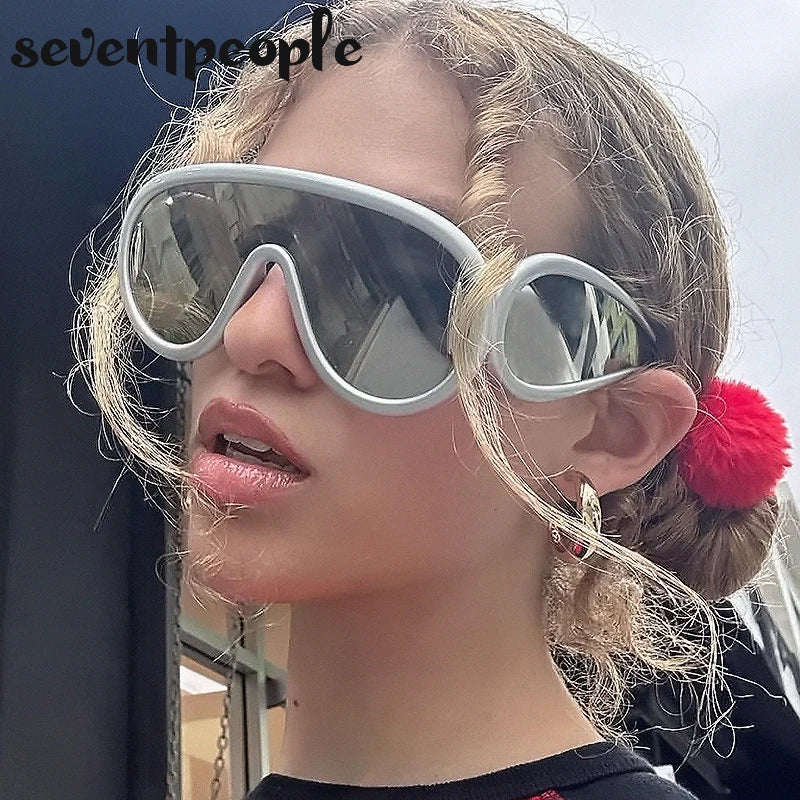 Trendy Wave Mask Sunglasses Women New Fashion Oversized Oval - Frimunt Clothing Co.