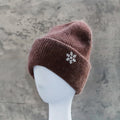 Women's Winter Knit Cuff Hat Real Warm Rabbit Hair Snowflake Pin Solid Colors - Frimunt Clothing Co.