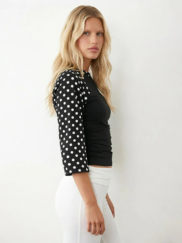 Women's Print Polka Dot T-shirt Mid Sleeve
