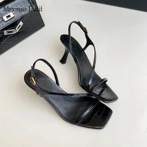 Women's Genuine Leather High-heel Thin Strap Sandals - Frimunt Clothing Co.