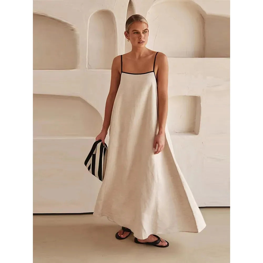 Cotton Linen Sling Women's Summer Sexy Backless Long Chic Maxi Dress - Frimunt Clothing Co.