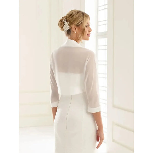 Chiffon Wedding Bolero Jackets 3/4 Sleeve Bridal Accessories Evening Cover Up - Frimunt Clothing Co.
