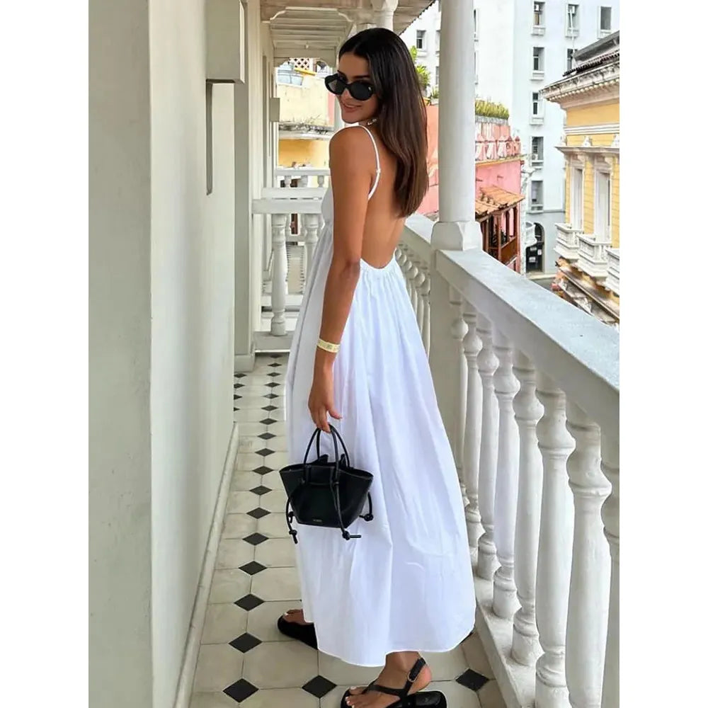 Women's Backless Sleeveless V Neck Summer Long Dress - Frimunt Clothing Co.