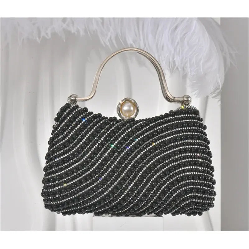 Full Side Pearl Evening Bags Luxury Diamond Clutch Purse Party Formal Event 3 Colors - Frimunt Clothing Co.