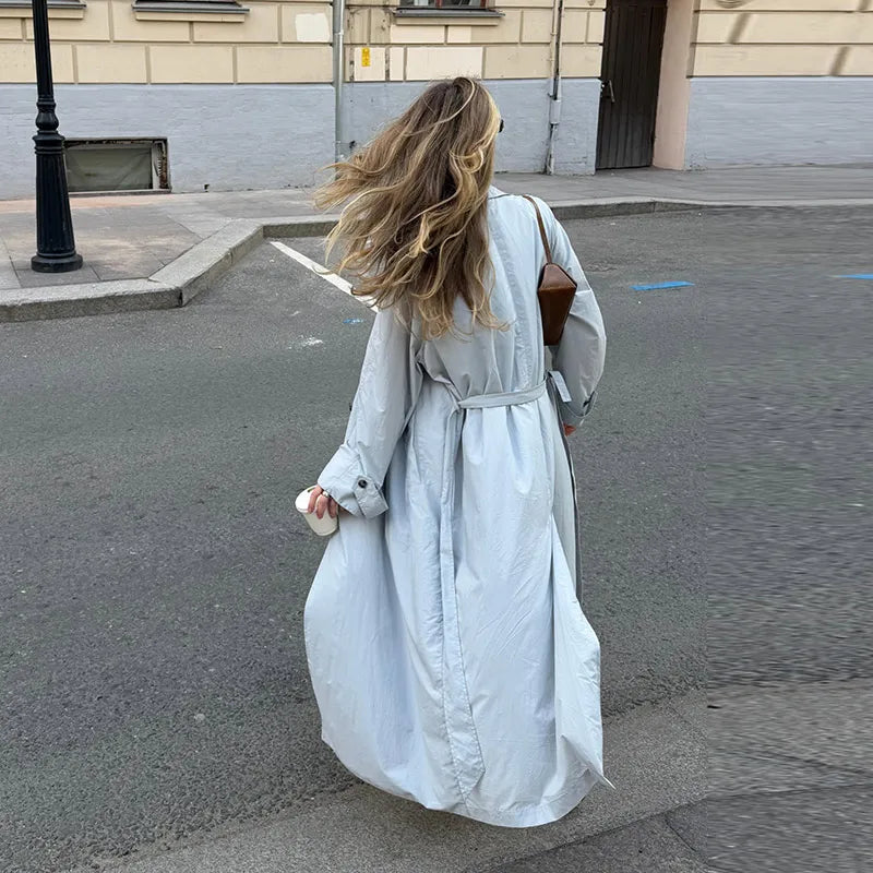 Button Front Women's Stand Collar Long Solid Color Trench Coat