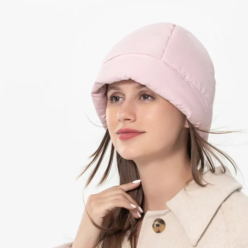 Women's Quilted Fluffy Down Beanie Hat Outdoor Warm Lightweight Ear Protection - Frimunt Clothing Co.