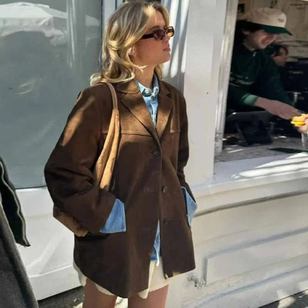 Women's Vintage Style Suede Blazer Jacket - Frimunt Clothing Co.