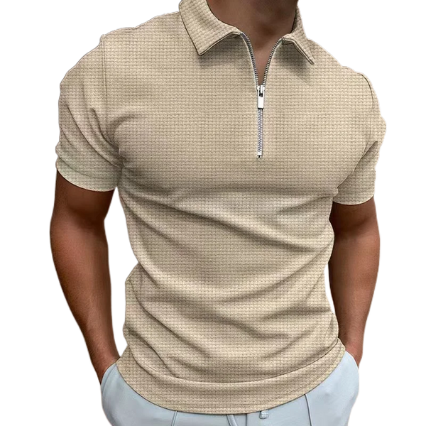 Men's Zipper Waffle Polo Shirt Short Sleeve T-shirt Solid Colors - Frimunt Clothing Co.