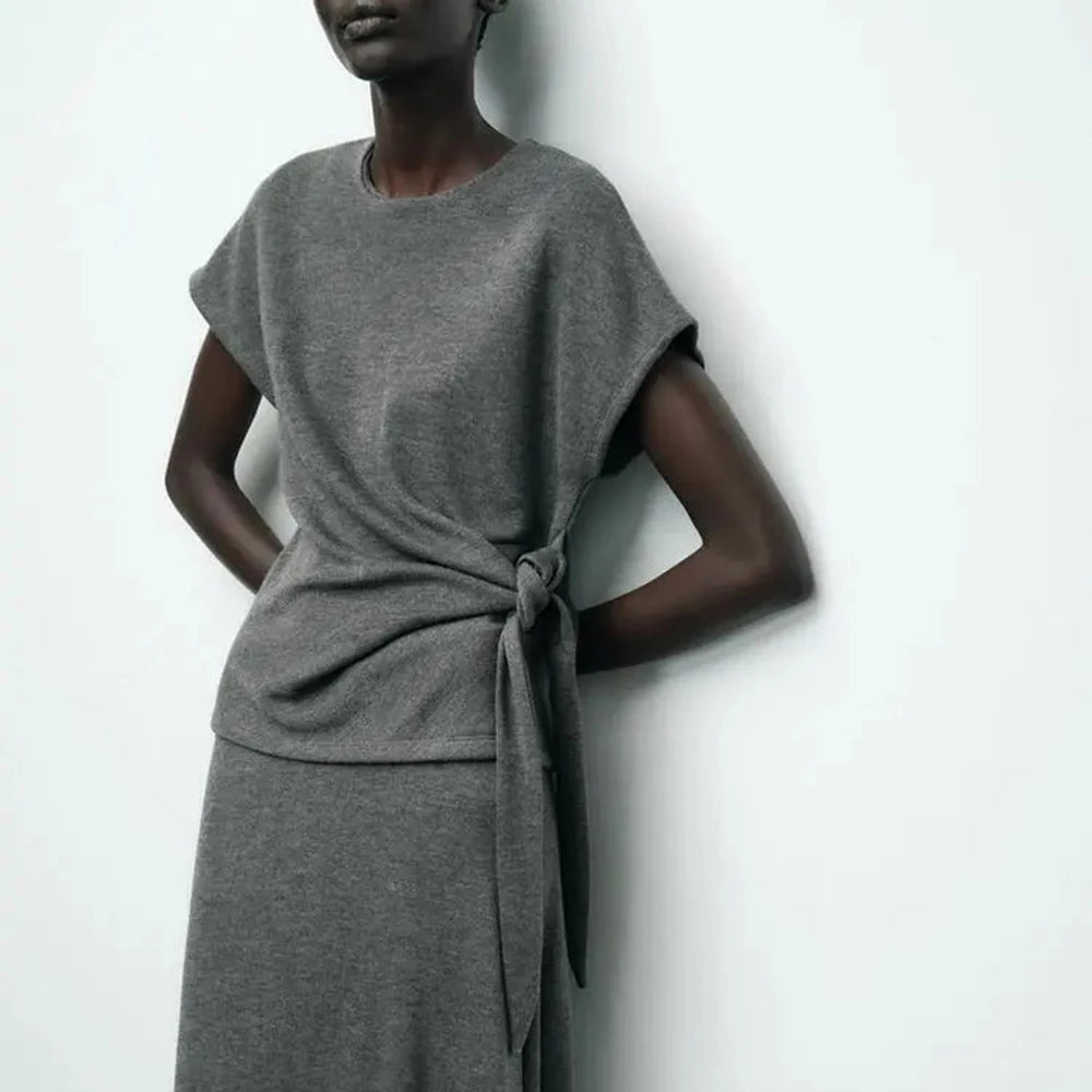 Women's Lace Up Slimming O Neck Short Sleeve Tunic - Frimunt Clothing Co.