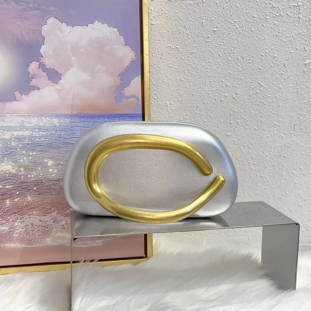 Women's Metal Handle Box Clutch Bag Evening Wedding Party Handbag