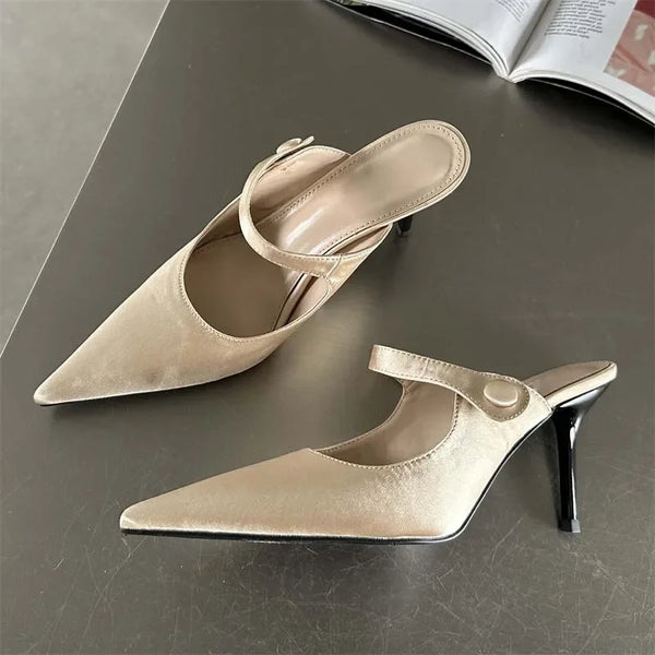 Women's High Heels Pointed Toe Silk Mules