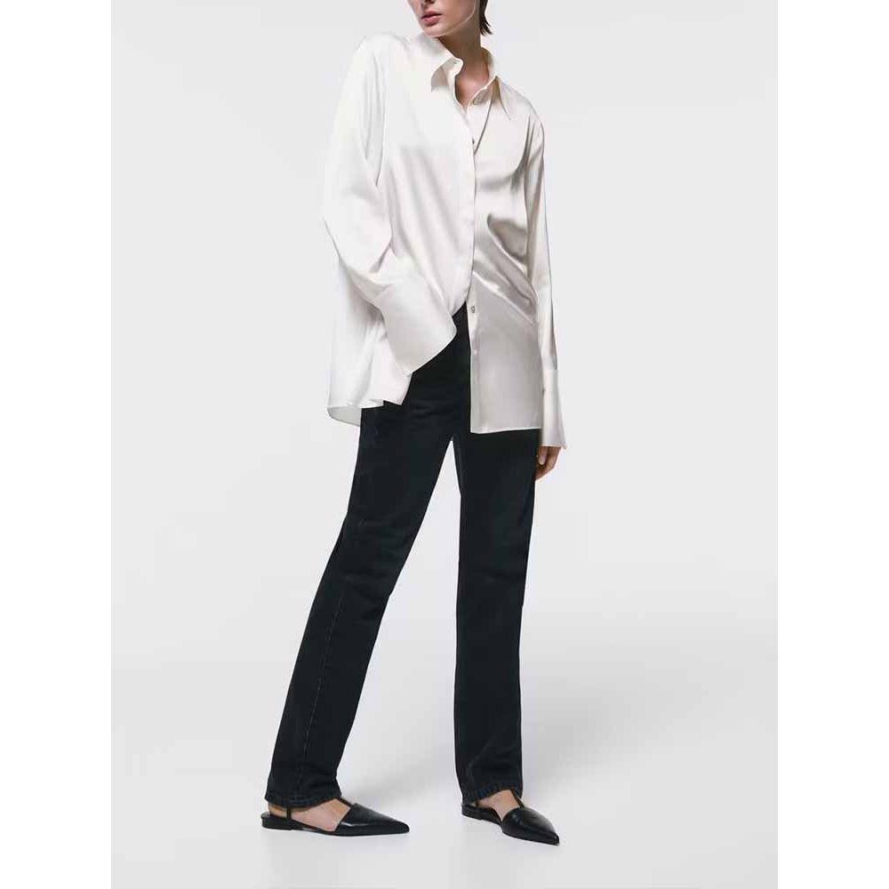 Women 2023 New Fashion Satin Casual Loose Long Sleeve Button-up Chic Shirts - Frimunt Clothing Co.