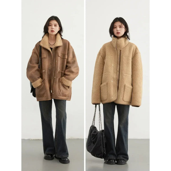 Women's Solid Suede Reversible Winter Jacket - Frimunt Clothing Co.