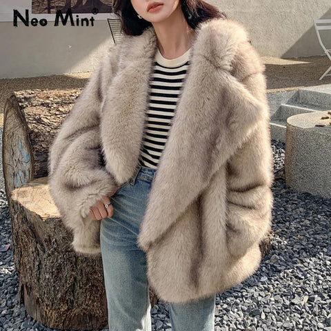 Women's Gradient Color Faux Fur Coat Winter Oversized Overcoat