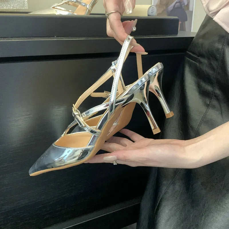 Summer Classic Women's Sandals Side Buckle High Heels Patent Leather Shoes - Frimunt Clothing Co.