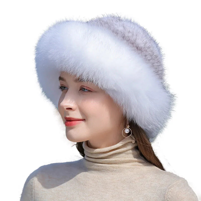 Women's Real Knit Natural Mink Fur Luxury Hat Handmade Winter Headwear - Frimunt Clothing Co.