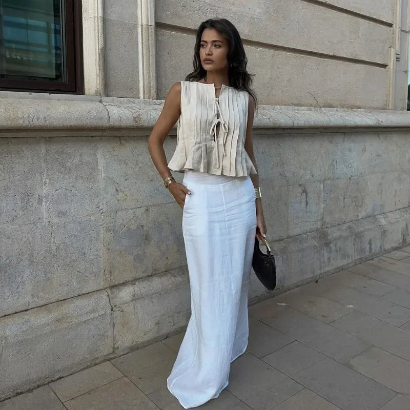 Solid Rib Women Tank Tops Summer  Lace Up Sleeveless Tops