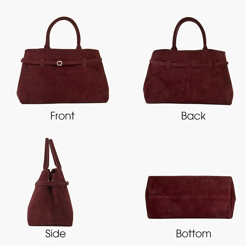 Natural Suede Handbag Large Capacity Top Handle with Removable Shoulder Strap 3 Colors - Frimunt Clothing Co.