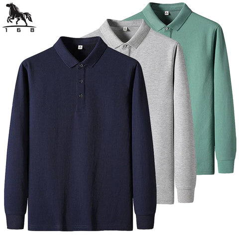 Men's Long Sleeve Polo Style Shirt Solid Color High Quality