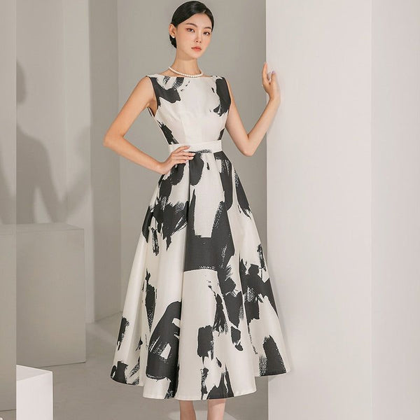 High Quality Summer Sleeveless Mid-Calf Length Women's Elegant O-Neck Retro A-Line Dress - Frimunt Clothing Co.