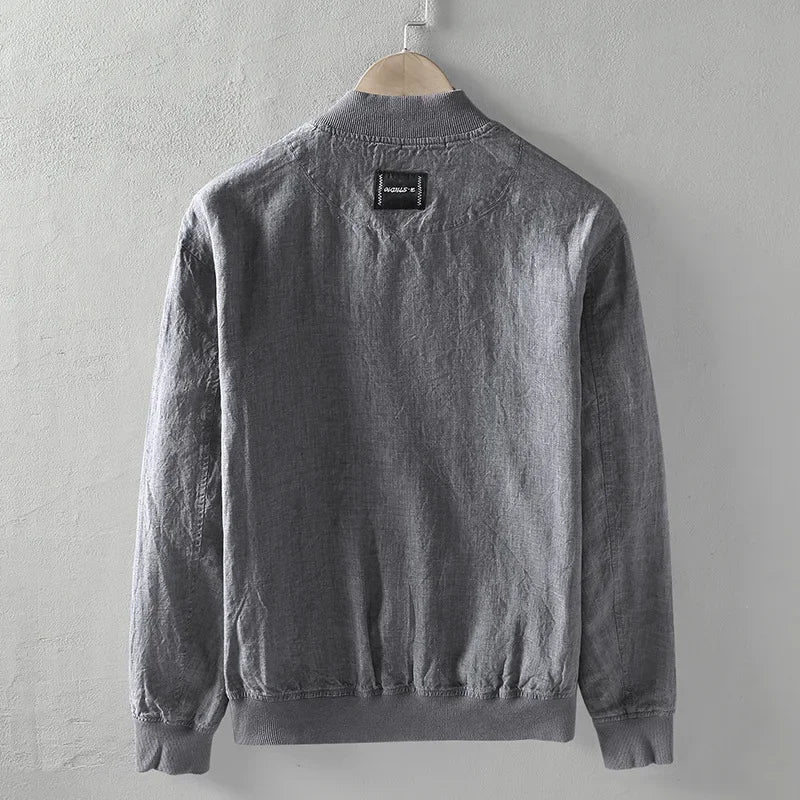 Men's Retro 100% Linen Jackets Baseball Collar Casual Solid Colors  Zip Up Jacket - Frimunt Clothing Co.