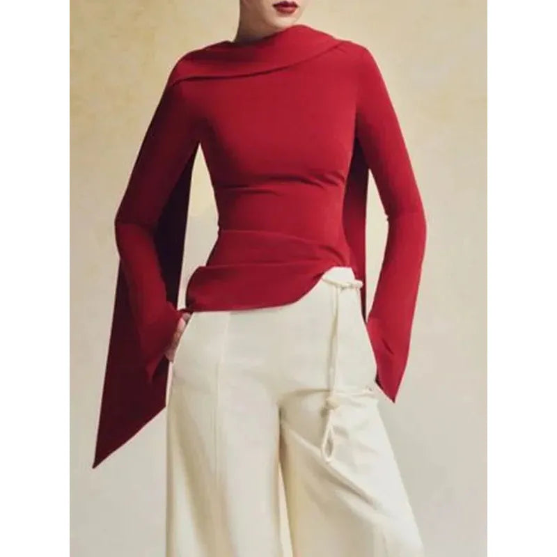 Women's New Fashion Flared Sleeves Back Zipper Boat Neck Tops - Frimunt Clothing Co.