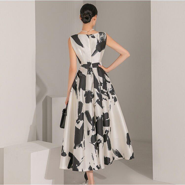 High Quality Summer Sleeveless Mid-Calf Length Women's Elegant O-Neck Retro A-Line Dress - Frimunt Clothing Co.