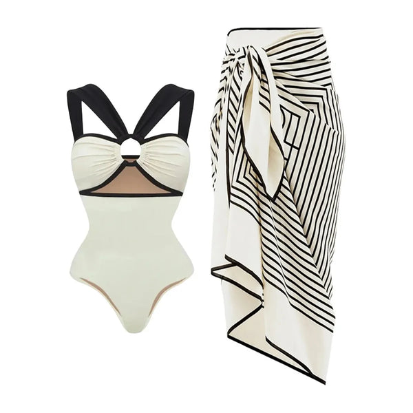 Women's Color Block One Piece Swimsuit or Bikini and Kimono or Cover Up Luxury Beach Swimwear - Frimunt Clothing Co.
