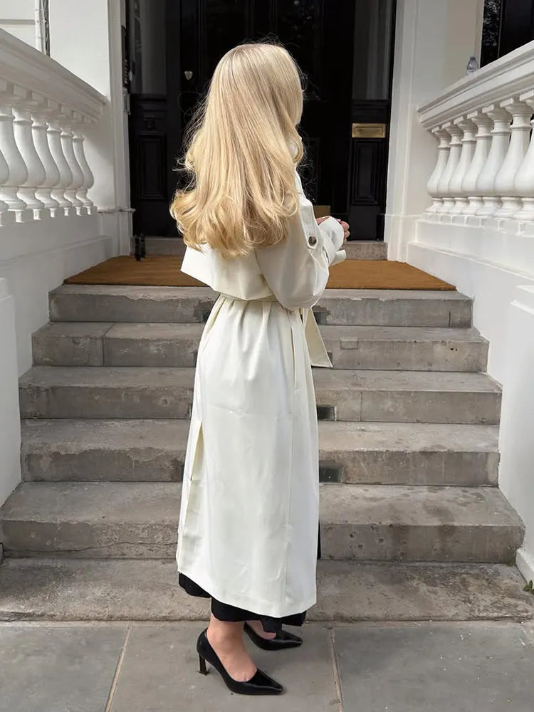 Button Front Women's Stand Collar Long Solid Color Trench Coat