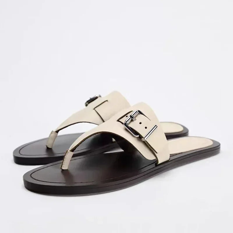 Women Flat Flip Flops Summer Buckle Belt Sandals Beach Shoes Non-slip Sole