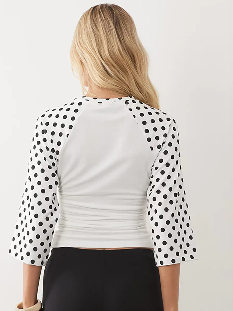 Women's Print Polka Dot T-shirt Mid Sleeve