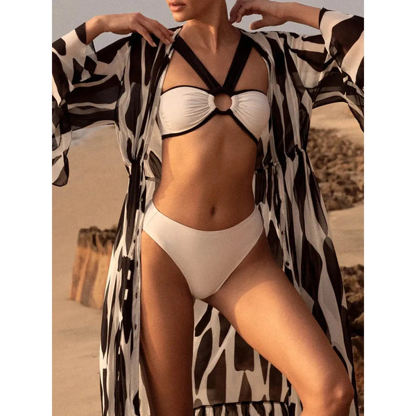 Women's Color Block One Piece Swimsuit or Bikini and Kimono or Cover Up Luxury Beach Swimwear - Frimunt Clothing Co.