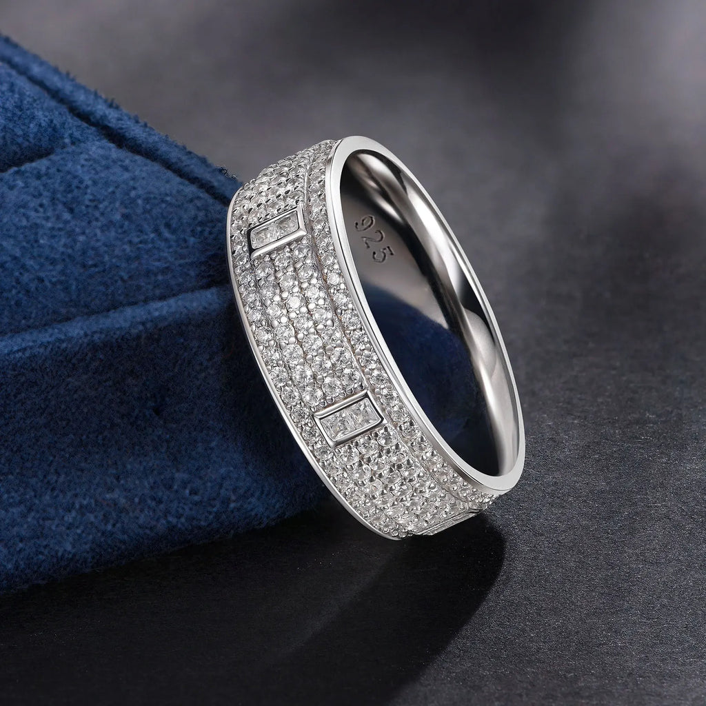 Wedding Rings for Men 3ct 925 Sterling Silver Wedding Band 5A Round Pave Setting Zircons - Frimunt Clothing Co.