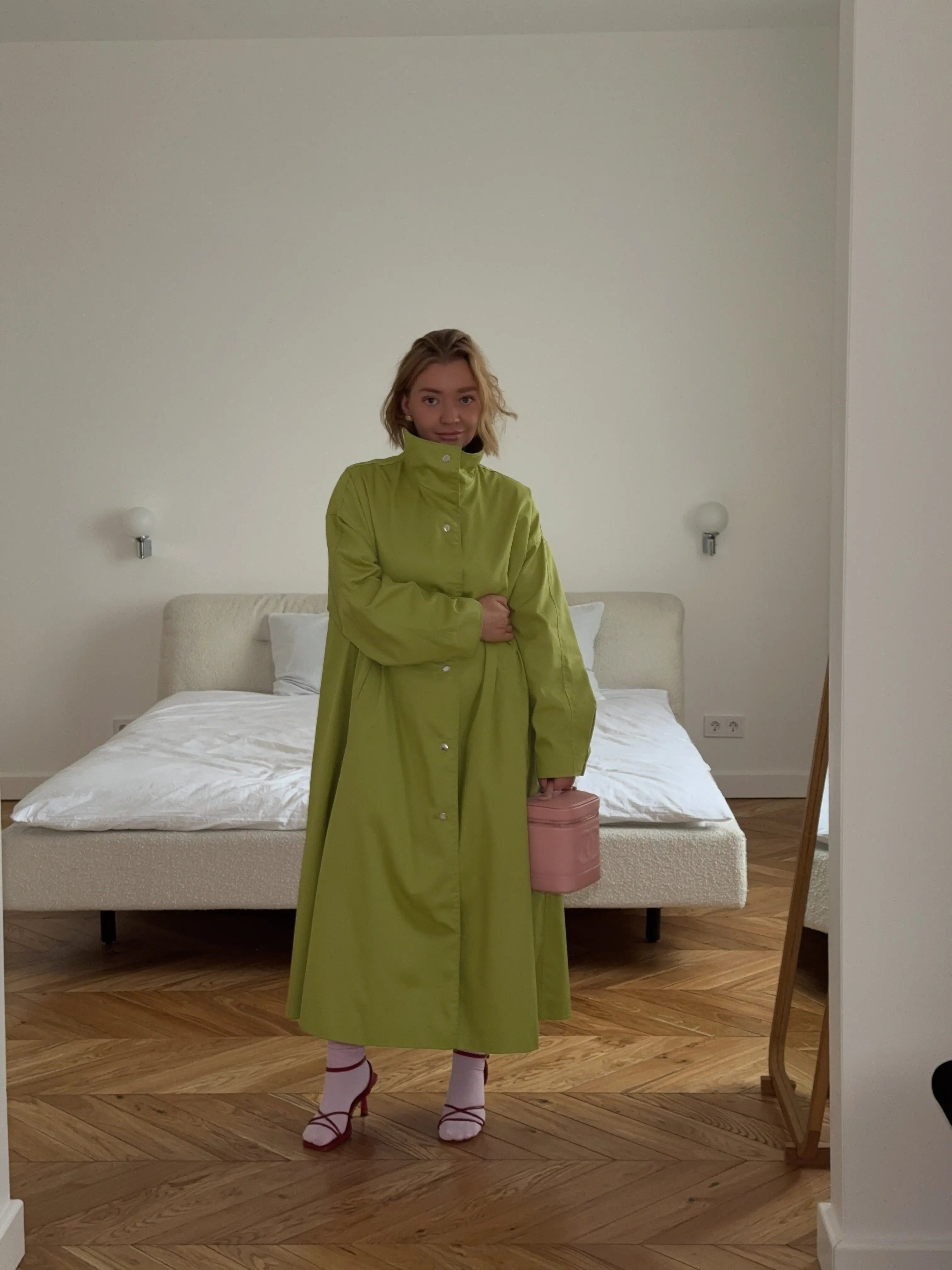 Button Front Women's Stand Collar Long Solid Color Trench Coat