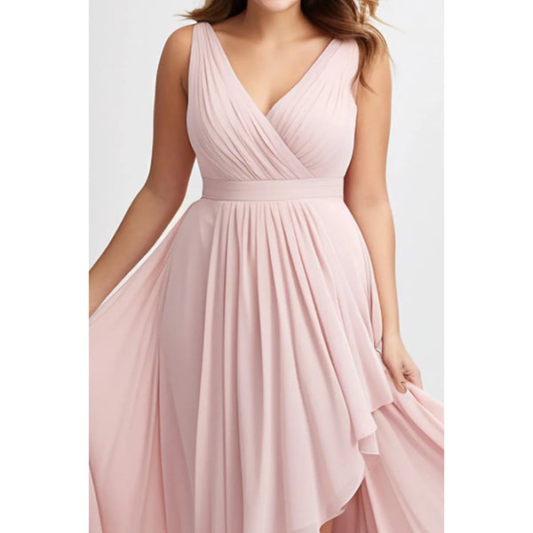 Plus Size Light Pink Chiffon Wrap Sleeveless Maxi Dress - Frimunt Clothing Co.