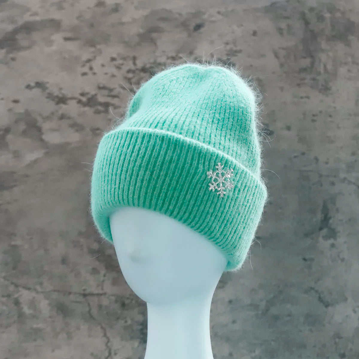 Women's Winter Knit Cuff Hat Real Warm Rabbit Hair Snowflake Pin Solid Colors - Frimunt Clothing Co.