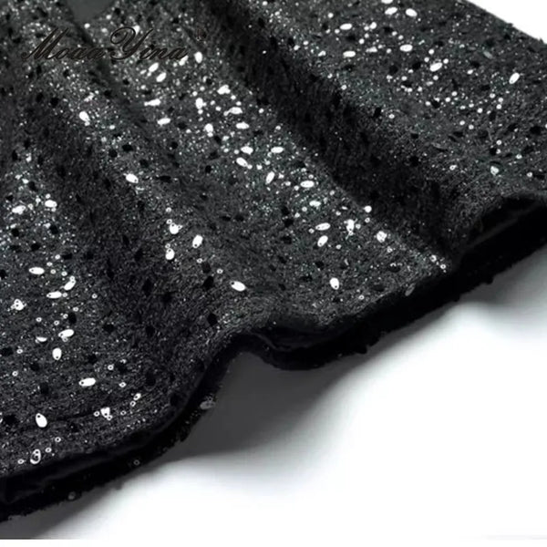 Women's Woolen Thick Coat Removable Fur Collar Strap Waist Glitter Splicing Long Coat