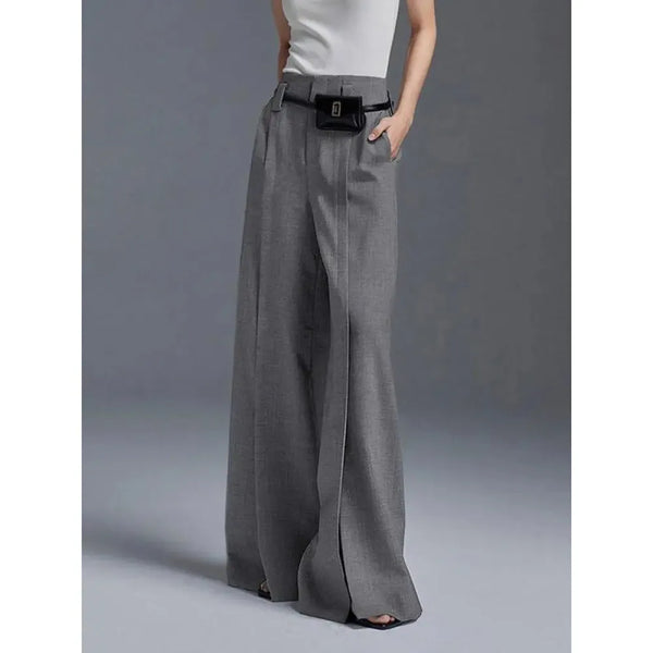 Women's High Waisted Wide Leg Floor-length Split Trousers - Frimunt Clothing Co.