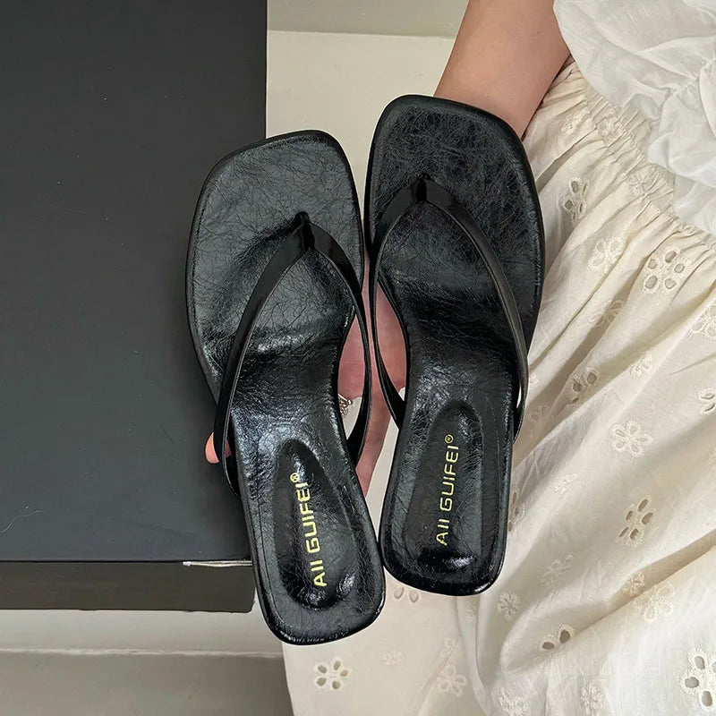 Women's 4CM Heels Thong Sandals Summer Casual