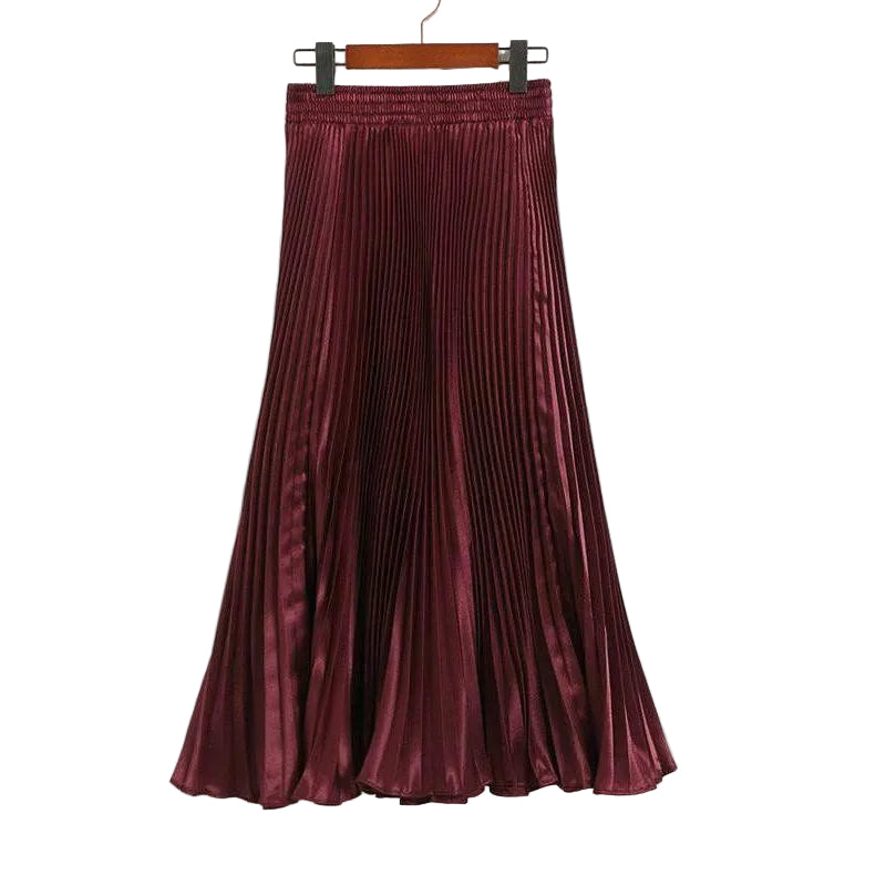 Elegant Long Pleated Bright Satin Skirts - Frimunt Clothing Co.