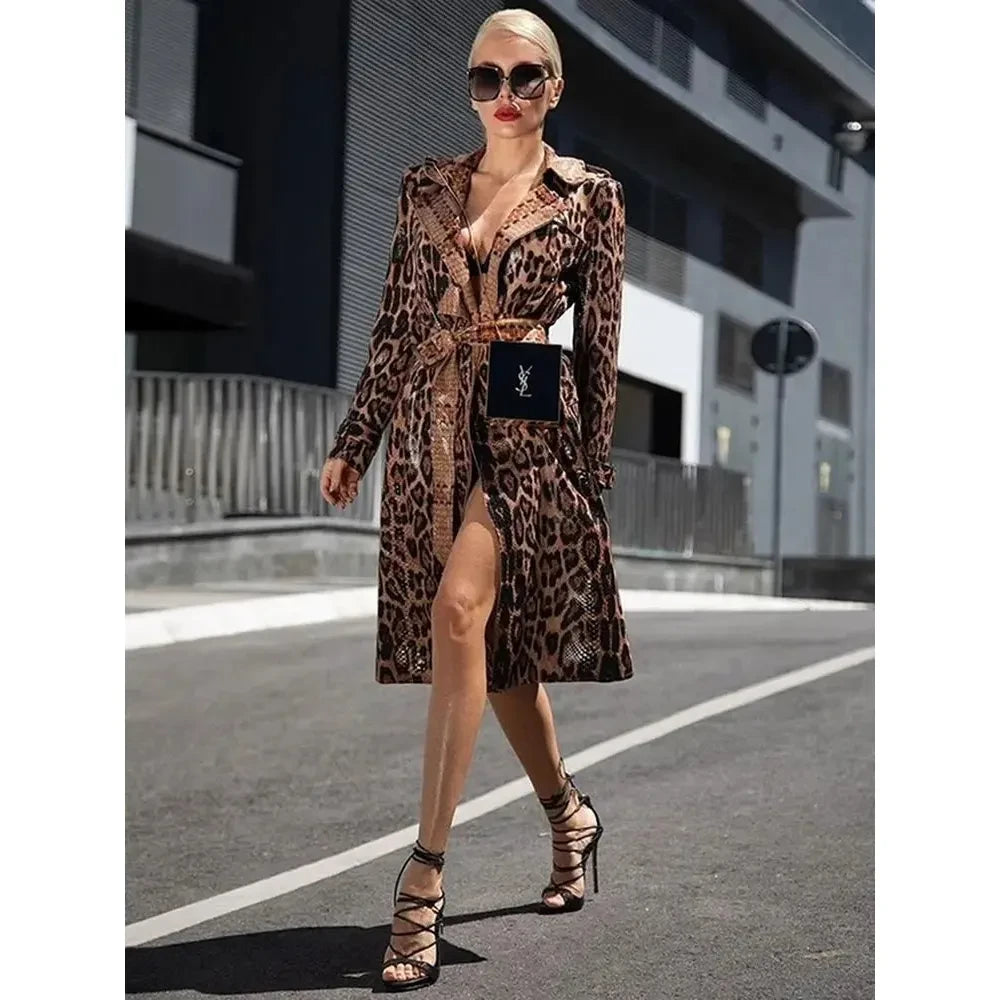 Women's Winter Leopard Print Belted Coat - Frimunt Clothing Co.