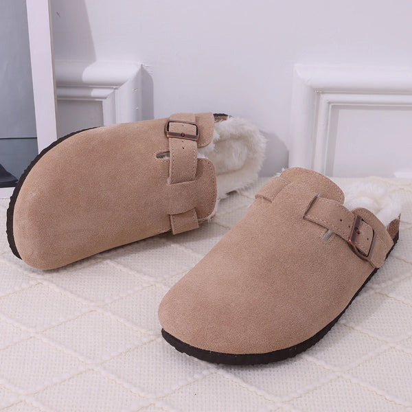 Women's Winter Fur Cork Clogs Short Plush Slippers