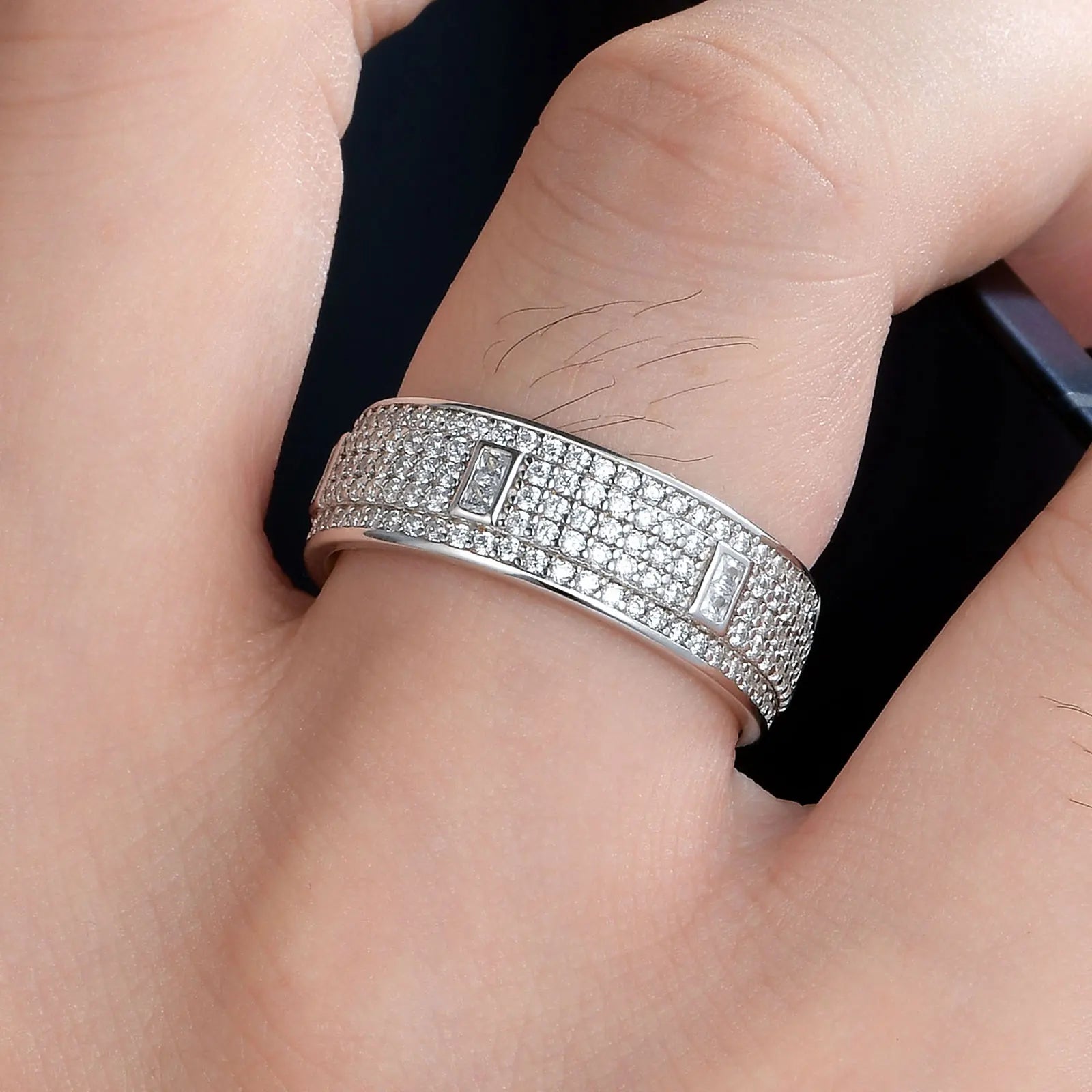 Wedding Rings for Men 3ct 925 Sterling Silver Wedding Band 5A Round Pave Setting Zircons - Frimunt Clothing Co.