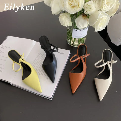 Women's Spring New Style Pointed Toe Slip On Mules Thin High Heel Pumps - Frimunt Clothing Co.